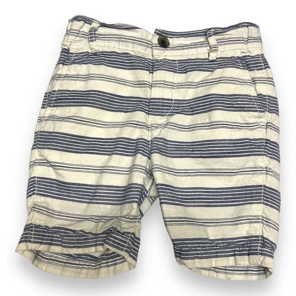 Children's Place‎ Boys Shorts Size 4 Blue Off White Striped Adjustable Waist